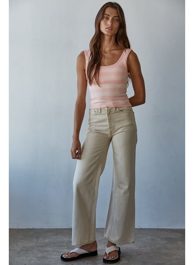 BASELINE PADDED STRIPED SEAMLESS TANK-PINK