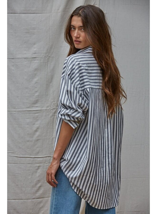 LAGUNA STRIPED OVERSIZED WOVEN BUTTON DOWN