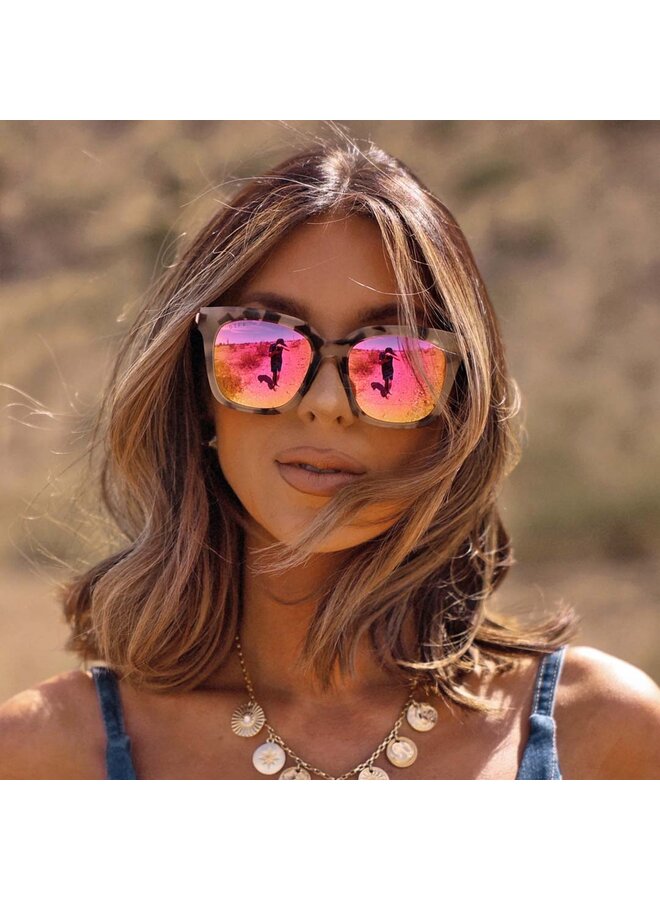 BELLA SUNGLASSES-CREAM TORTOISE PINK MIRROR