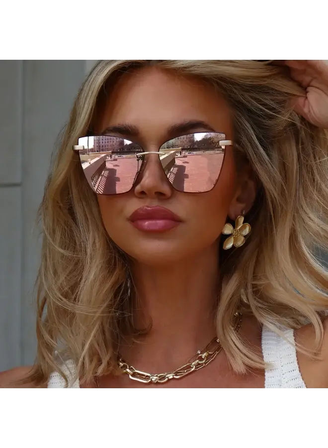 BECKY V SUNGLASSES-BRUSHED GOLD CHERRY BLOSSOM MIRROR