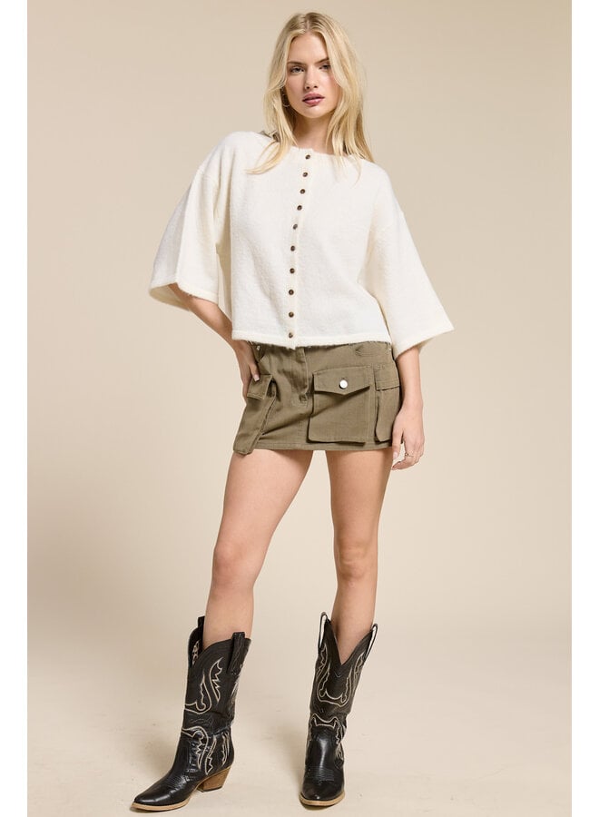 IN THE BOX BUTTON DOWN CARDIGAN-IVORY