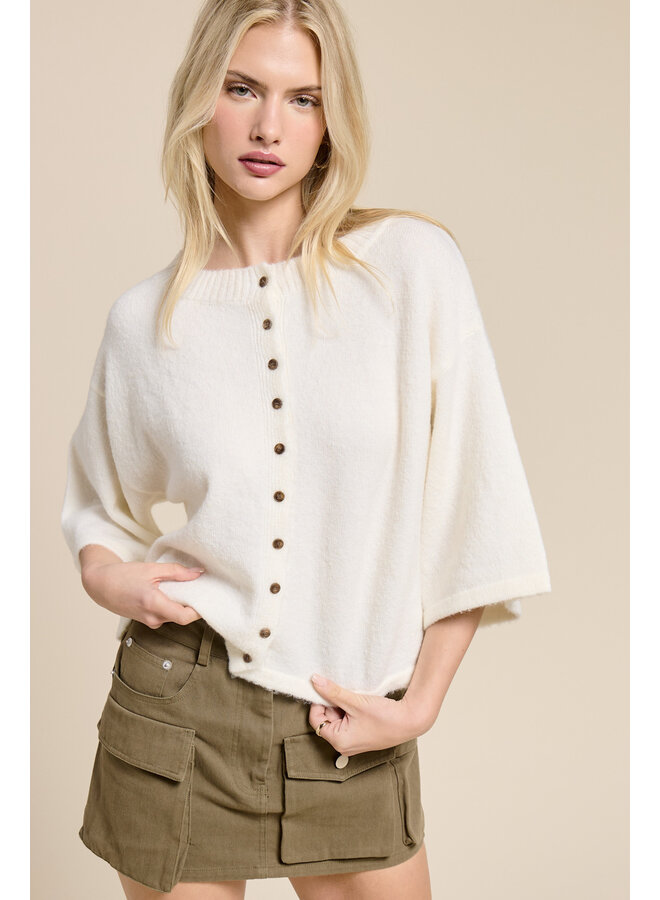 IN THE BOX BUTTON DOWN CARDIGAN-IVORY