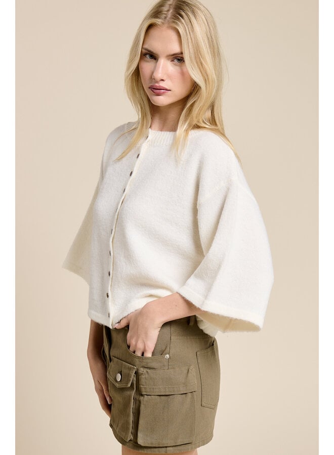 IN THE BOX BUTTON DOWN CARDIGAN-IVORY