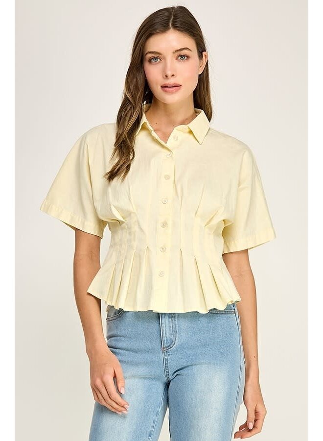 LIFE GIVING LEMONS PLEATED BUTTON DOWN TOP