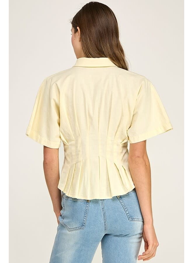 LIFE GIVING LEMONS PLEATED BUTTON DOWN TOP