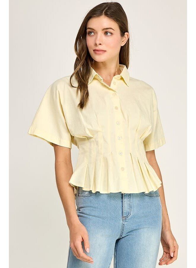 LIFE GIVING LEMONS PLEATED BUTTON DOWN TOP