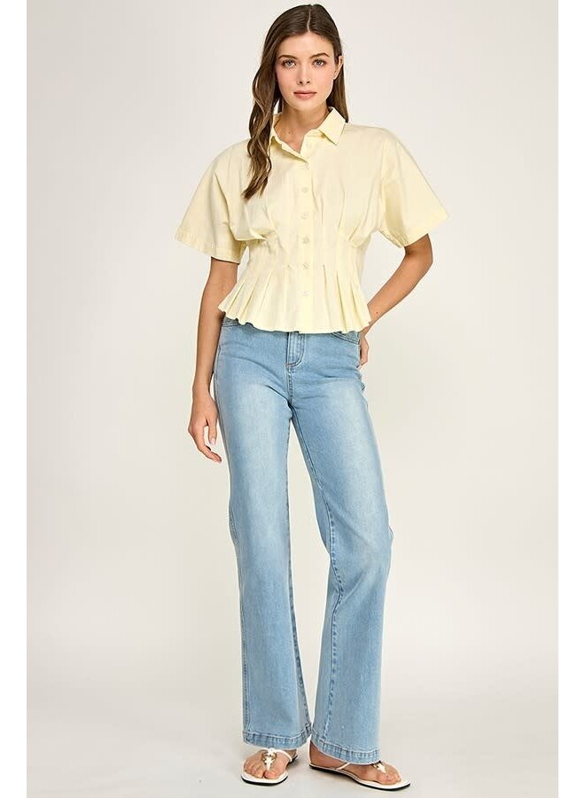 LIFE GIVING LEMONS PLEATED BUTTON DOWN TOP