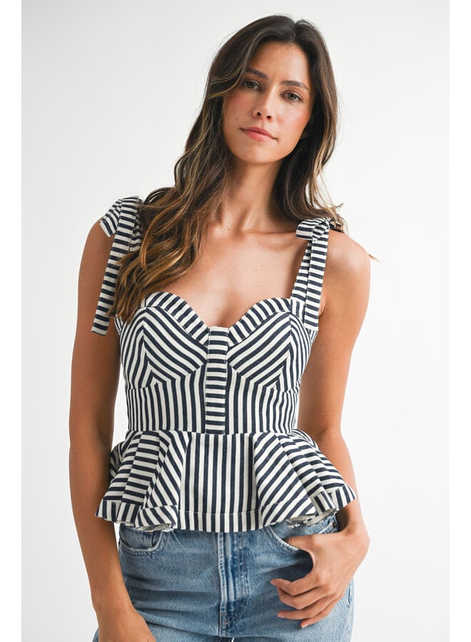 DOCKSIDE DARLING STRIPED PEPLUM TOP-NAVY