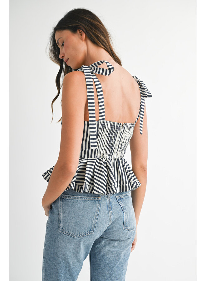 DOCKSIDE DARLING STRIPED PEPLUM TOP-NAVY