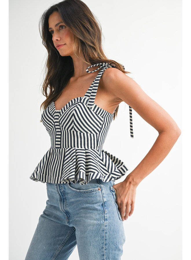 DOCKSIDE DARLING STRIPED PEPLUM TOP-NAVY