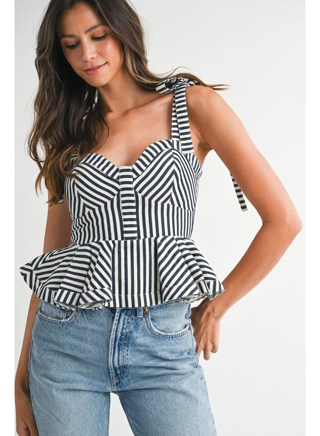 DOCKSIDE DARLING STRIPED PEPLUM TOP-NAVY