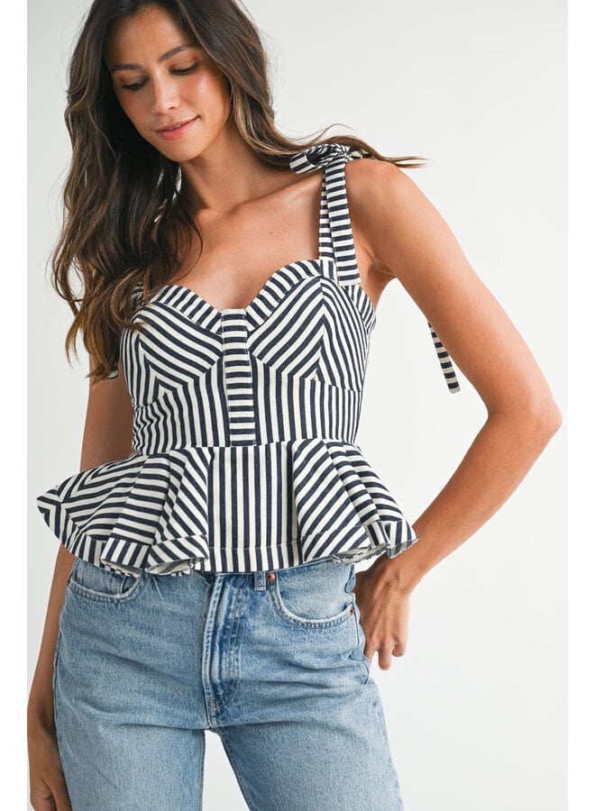 DOCKSIDE DARLING STRIPED PEPLUM TOP