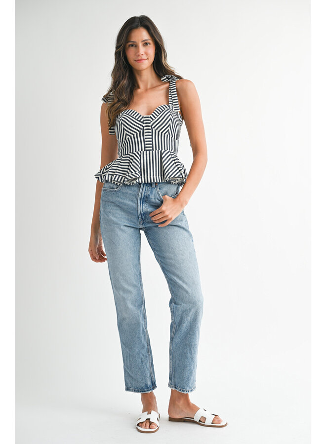 DOCKSIDE DARLING STRIPED PEPLUM TOP-NAVY