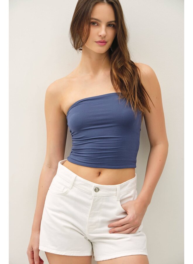 YES BASICALLY BANDEAU TOP-DARK DENIM