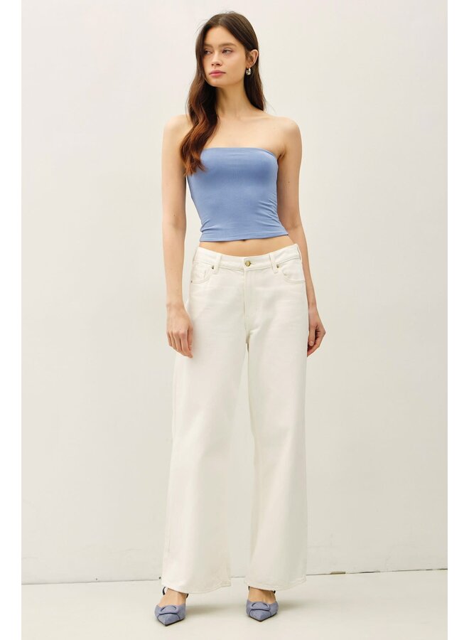 YES BASICALLY BANDEAU TOP-DENIM BLUE
