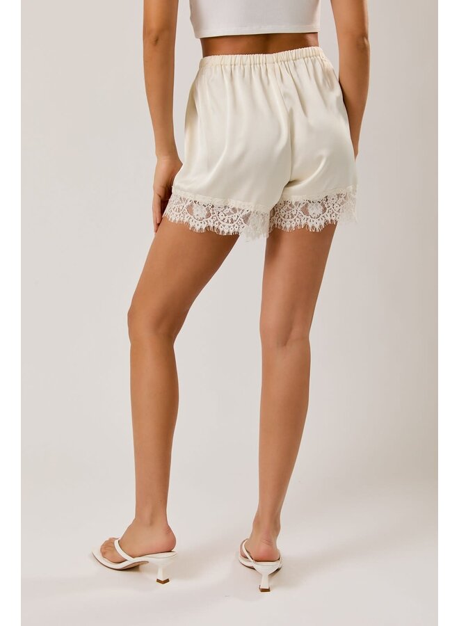 SATIN KISS LACE TRIM SHORTS-CREAM