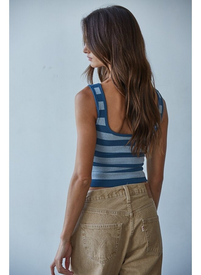 BASELINE PADDED STRIPED SEAMLESS TANK-NAVY