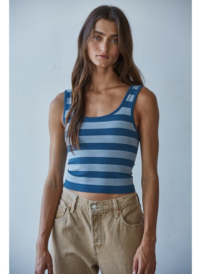 BASELINE PADDED STRIPED SEAMLESS TANK-NAVY