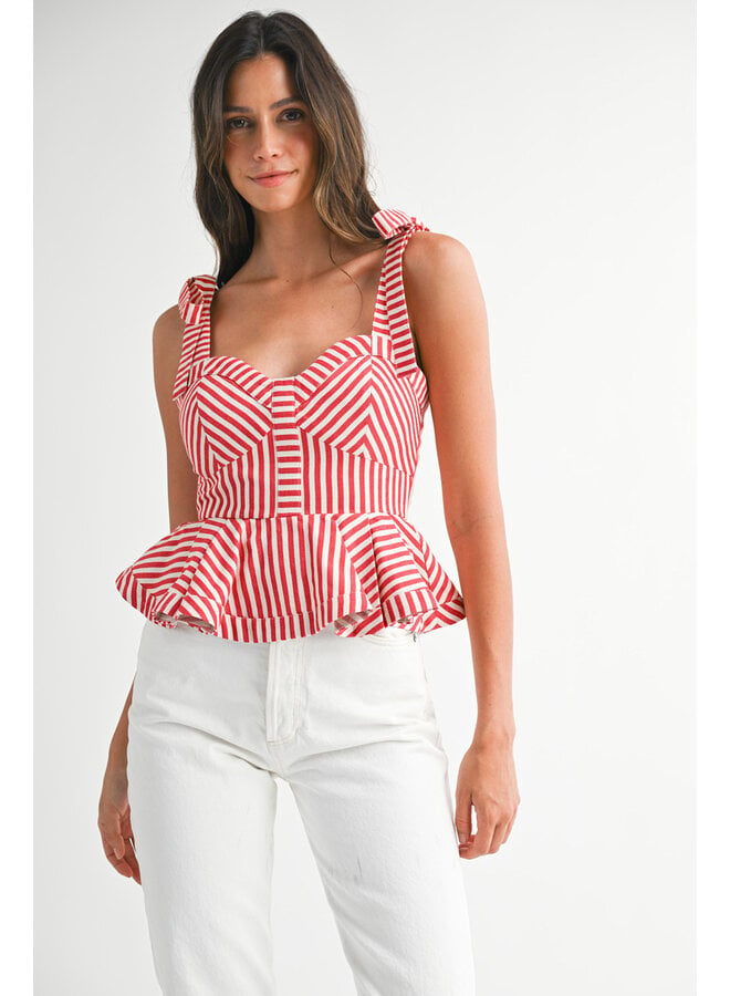 DOCKSIDE DARLING STRIPED PEPLUM TOP-RED