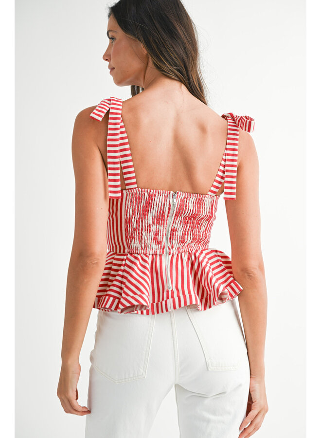 DOCKSIDE DARLING STRIPED PEPLUM TOP-RED