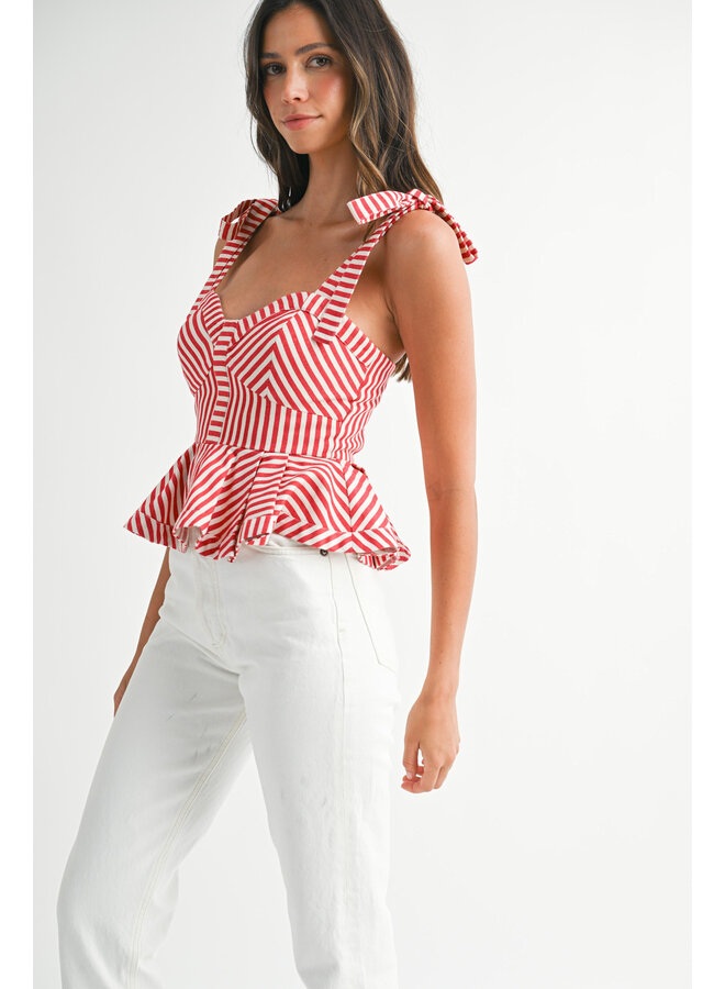 DOCKSIDE DARLING STRIPED PEPLUM TOP-RED