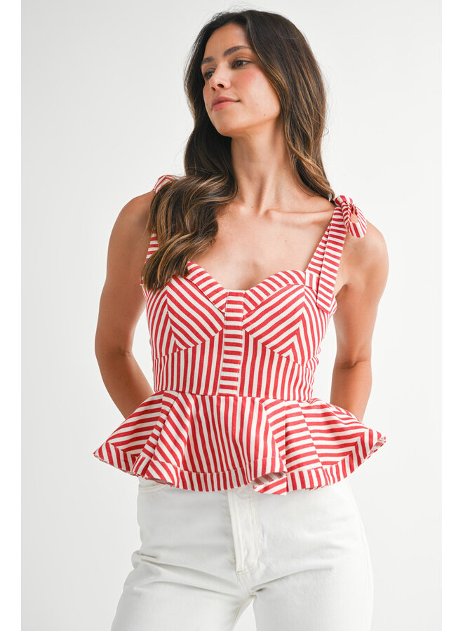 DOCKSIDE DARLING STRIPED PEPLUM TOP-RED