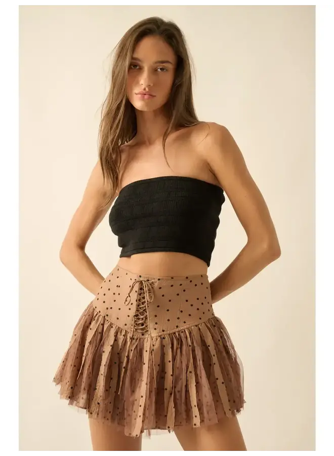 YOUNG LOVE LACE-UP MINI SKORT-TAUPE