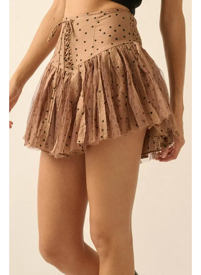 YOUNG LOVE LACE-UP MINI SKORT-TAUPE