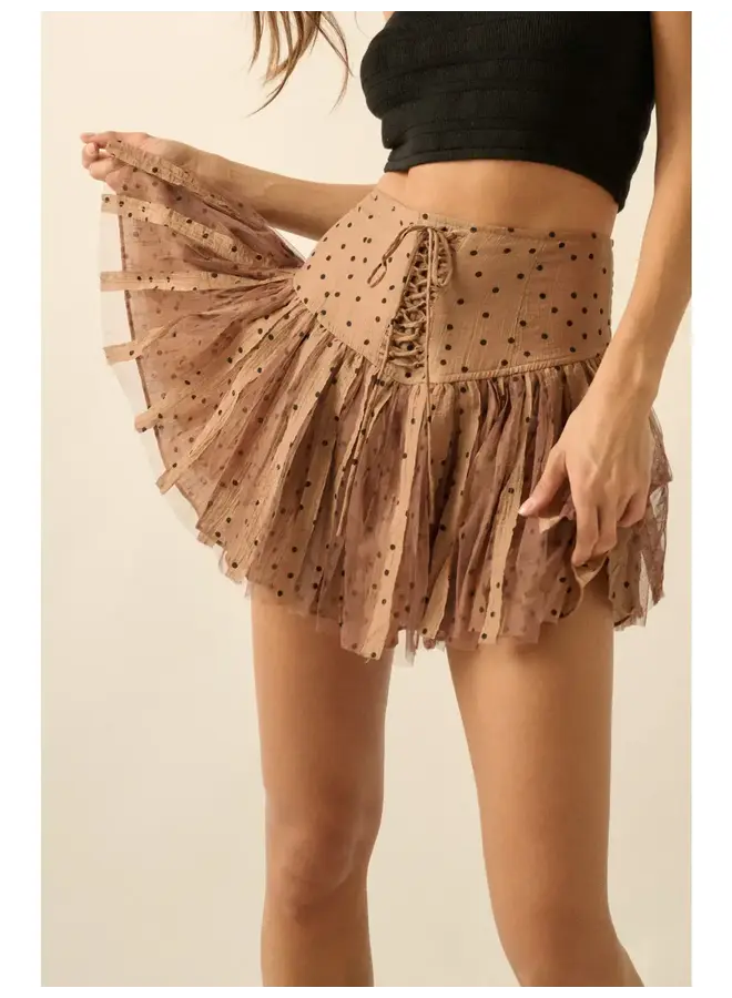YOUNG LOVE LACE-UP MINI SKORT-TAUPE