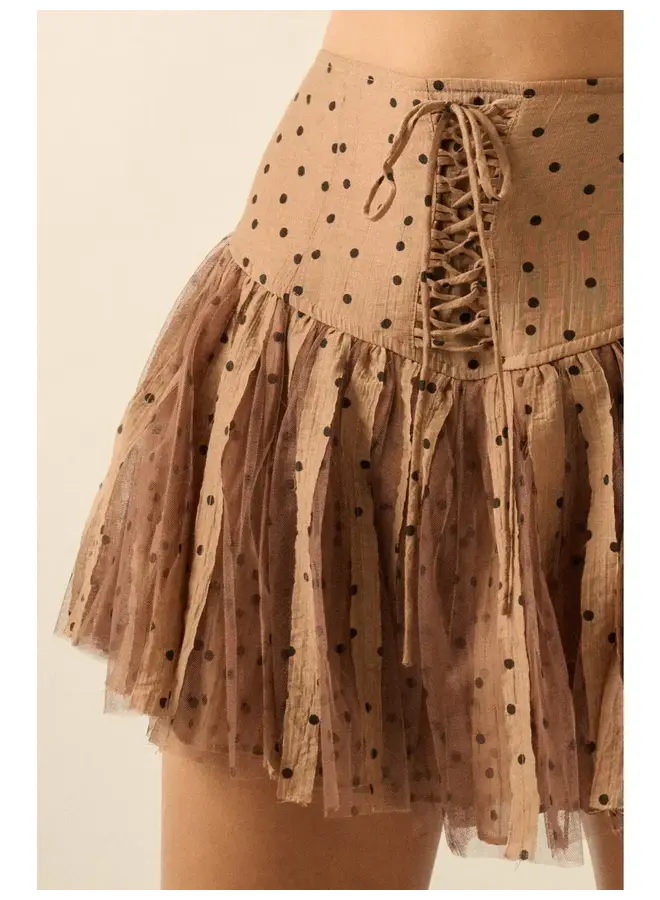 YOUNG LOVE LACE-UP MINI SKORT-TAUPE