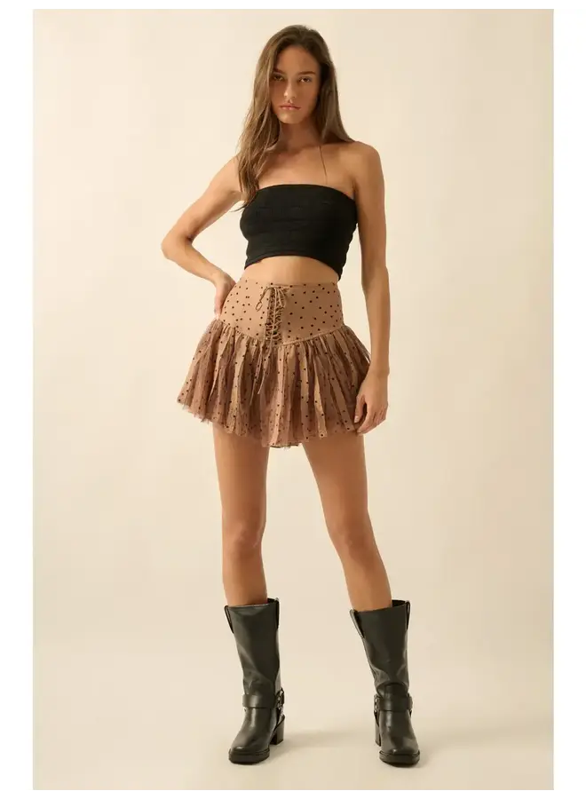 YOUNG LOVE LACE-UP MINI SKORT-TAUPE
