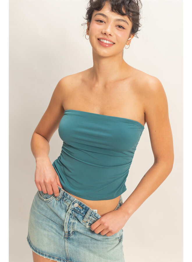 RUCHED BANDEAU TOP-DARK TEAL