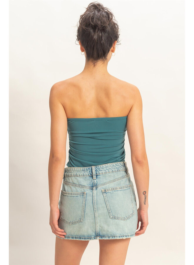 RUCHED BANDEAU TOP-DARK TEAL