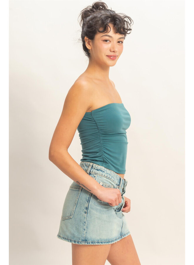RUCHED BANDEAU TOP-DARK TEAL