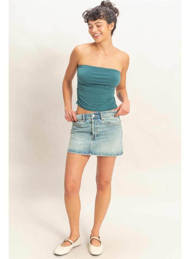 RUCHED BANDEAU TOP-DARK TEAL