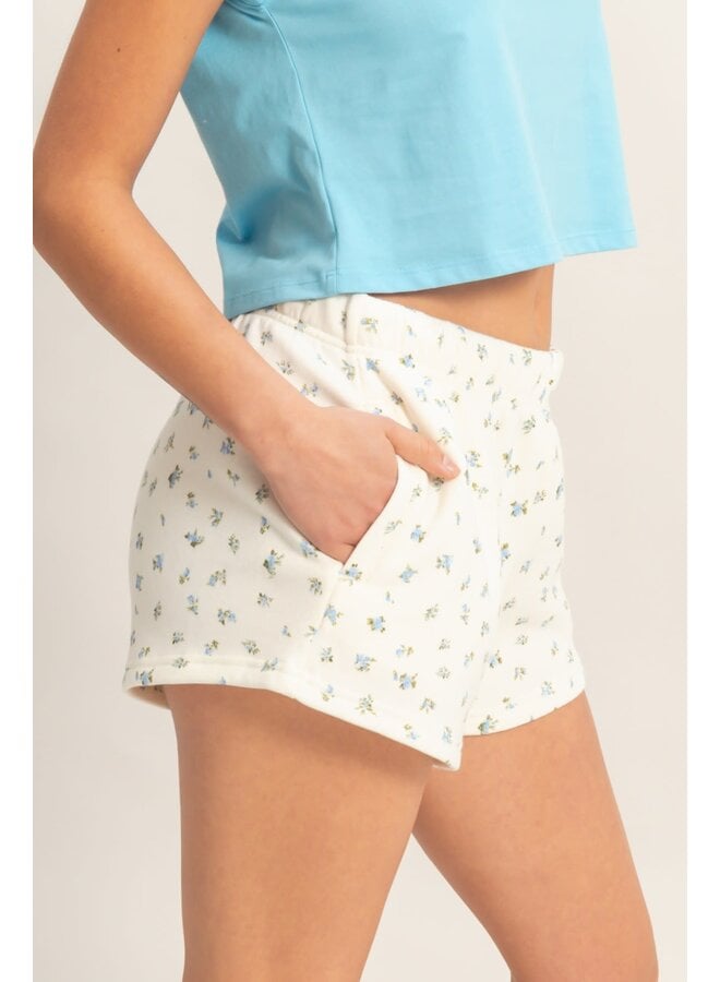 DITSY DOES IT FRENCH TERRY SHORTS-BLUE