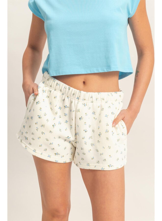 DITSY DOES IT FRENCH TERRY SHORTS-BLUE