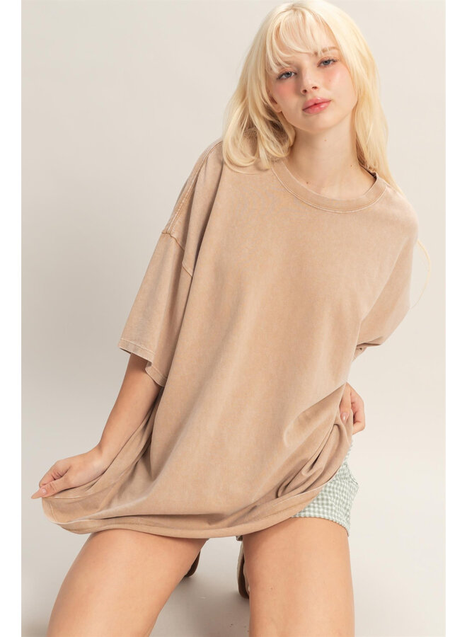 COMFORT CALLING OVERSIZED TOP-DARK TAUPE