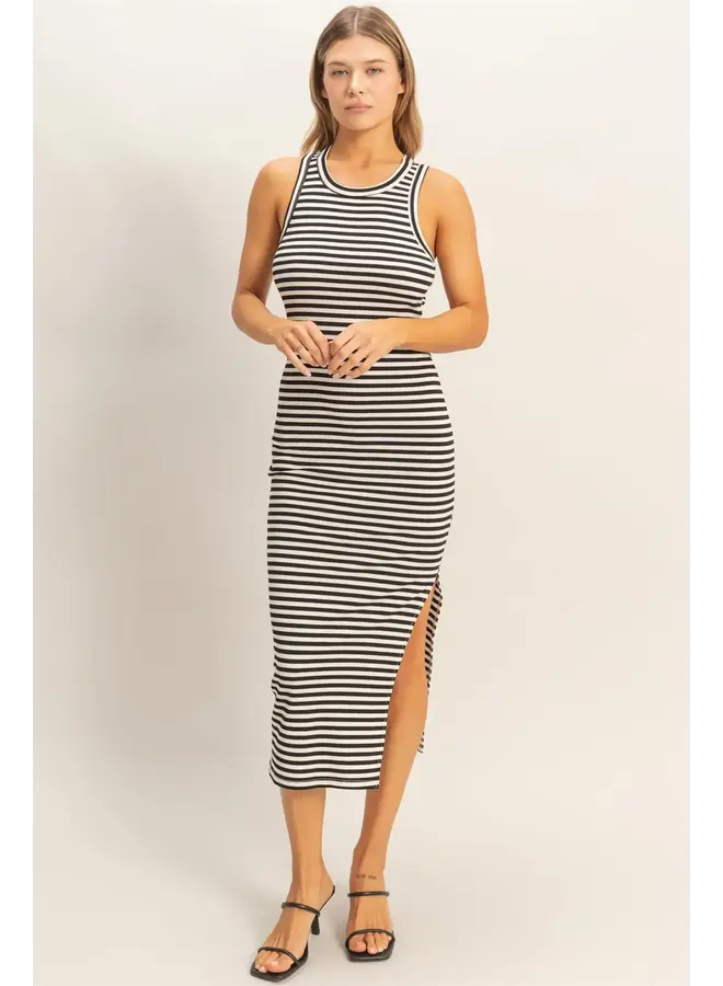 SIMPLY STRIPED MIDI TANK DRESS-BLACK