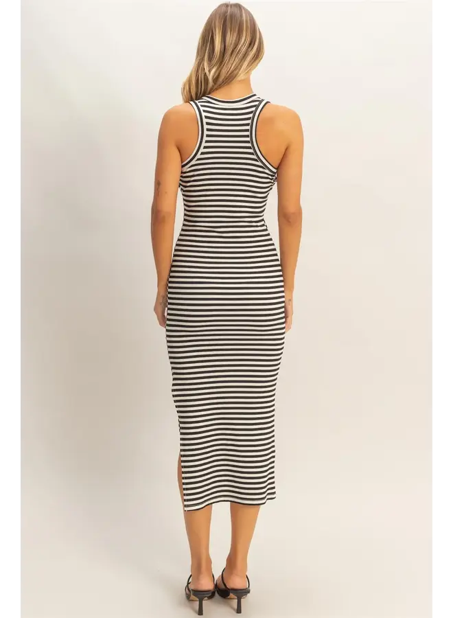SIMPLY STRIPED MIDI TANK DRESS-BLACK