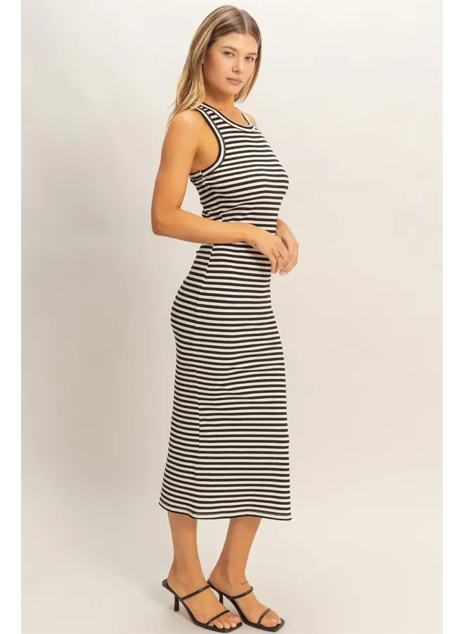 SIMPLY STRIPED MIDI TANK DRESS-BLACK