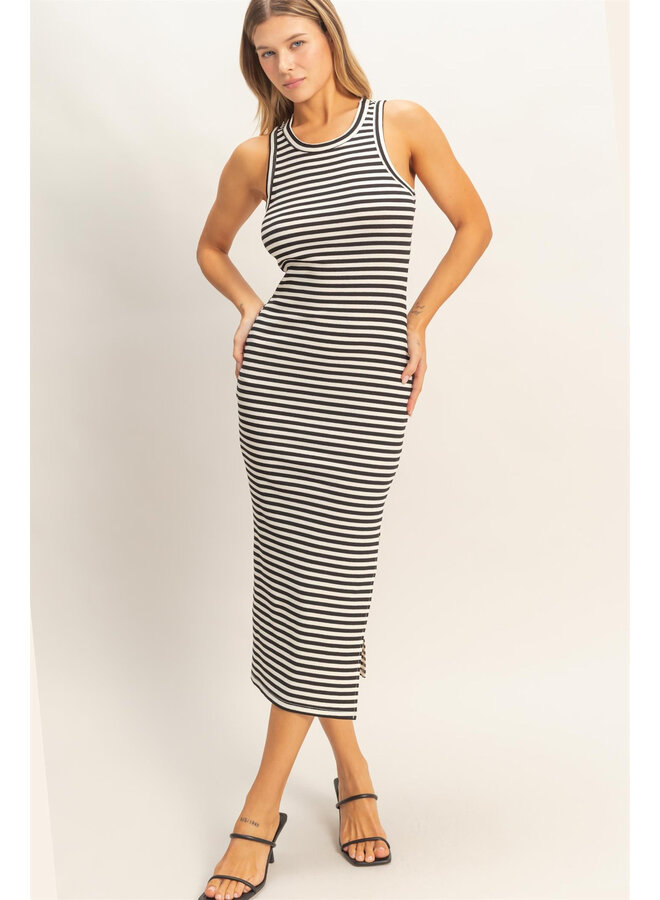 SIMPLY STRIPED MIDI TANK DRESS-BLACK