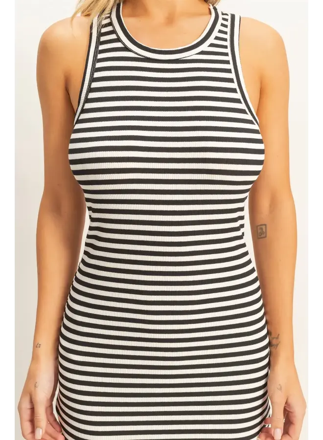 SIMPLY STRIPED MIDI TANK DRESS-BLACK
