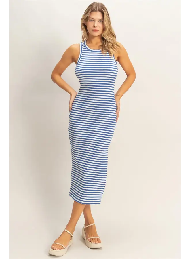 SIMPLY STRIPED MIDI TANK DRESS-BLUE