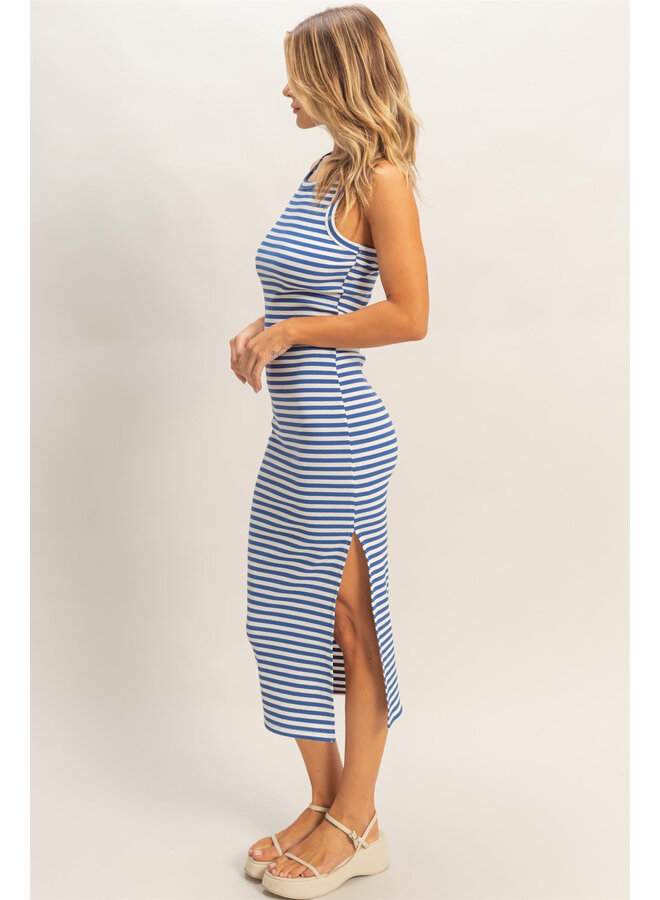 SIMPLY STRIPED MIDI TANK DRESS-BLUE