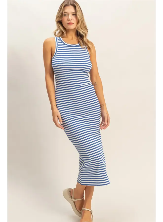 SIMPLY STRIPED MIDI TANK DRESS-BLUE