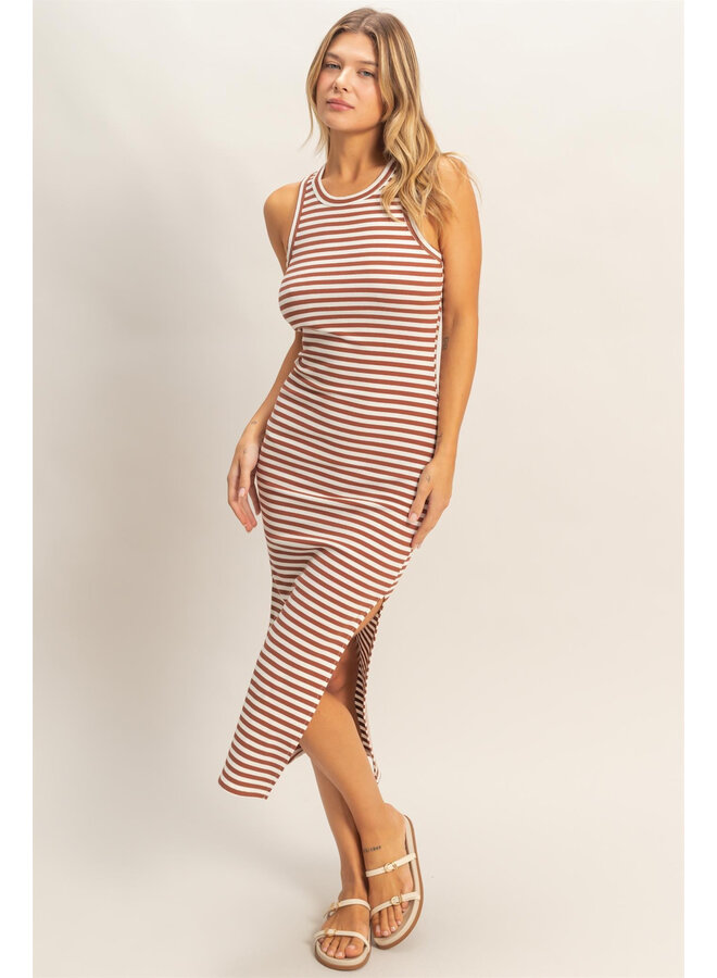 SIMPLY STRIPED MIDI TANK DRESS-BRICK