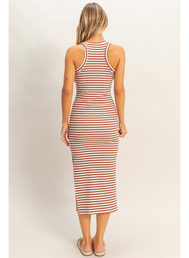 SIMPLY STRIPED MIDI TANK DRESS-BRICK