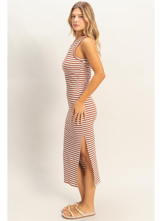 SIMPLY STRIPED MIDI TANK DRESS-BRICK