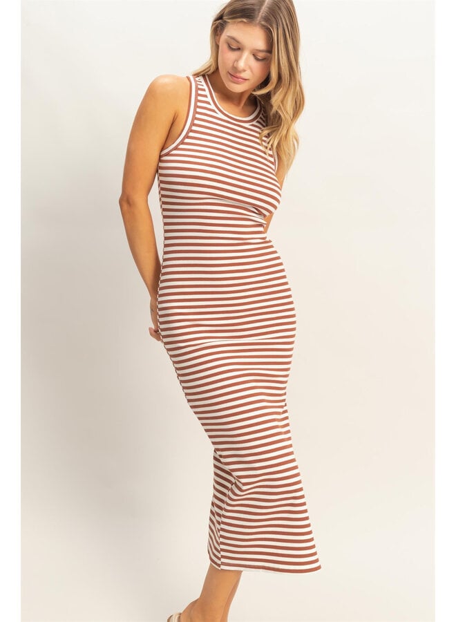 SIMPLY STRIPED MIDI TANK DRESS-BRICK